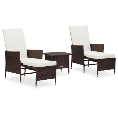 vidaXL Set muebles de jardín 3 piezas y cojines ratán sintético marrón