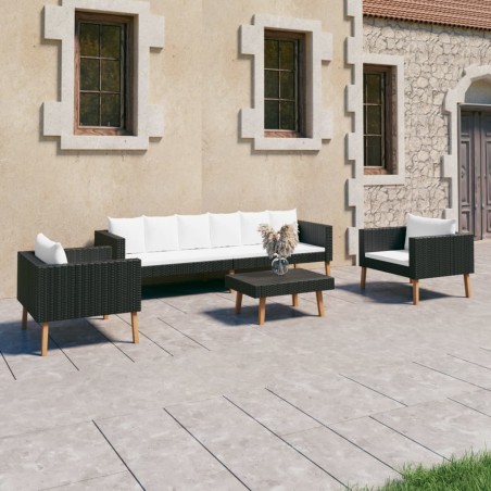 vidaXL Set de muebles de jardín 4 pzas y cojines ratán sintético negro