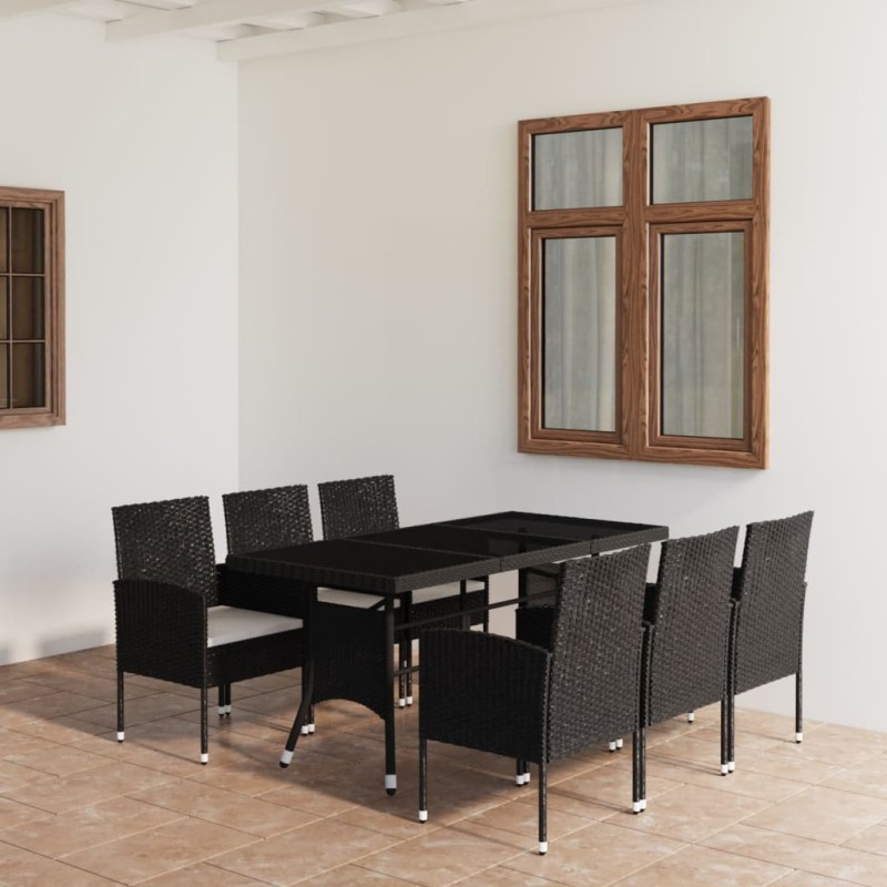 vidaXL Juego de comedor para jardín 7 piezas ratán sintético negro vidaXL Juego de comedor para jardín 7 piezas ratán sintético negro