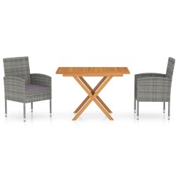 vidaXL Juego de comedor jardín 3 pzas madera acacia y ratán sintético