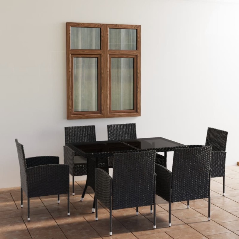 vidaXL Juego de comedor para jardín 7 piezas ratán sintético negro vidaXL Juego de comedor para jardín 7 piezas ratán sintético negro