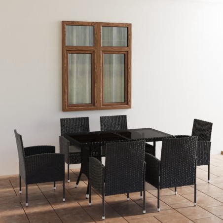 vidaXL Juego de comedor para jardín 7 piezas ratán sintético negro