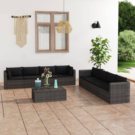 vidaXL Set de muebles de jardín 9 pzas y cojines ratán sintético gris