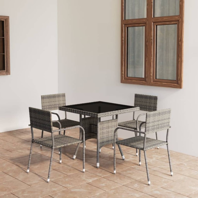vidaXL Juego de comedor para jardín 5 piezas ratán sintético gris vidaXL Juego de comedor para jardín 5 piezas ratán sintético gris