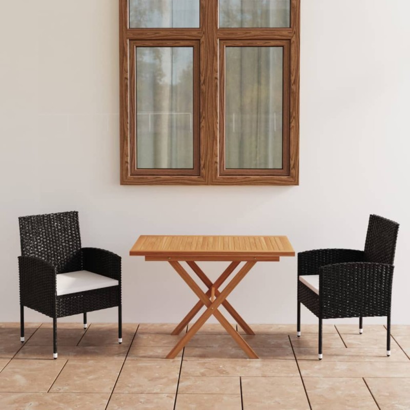vidaXL Set comedor jardín 3 pzas madera acacia ratán sintético negro vidaXL Set comedor jardín 3 pzas madera acacia ratán sintético negro