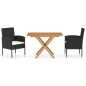 vidaXL Set comedor jardín 3 pzas madera acacia ratán sintético negro vidaXL Set comedor jardín 3 pzas madera acacia ratán sintético negro