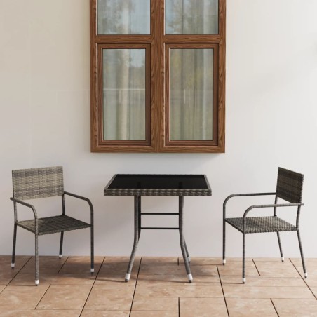 vidaXL Set comedor jardín 3 pzas ratán sintético gris antracita y gris