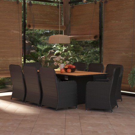 vidaXL Juego de comedor para jardín 9 piezas ratán sintético negro