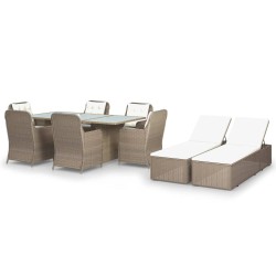 vidaXL Juego de comedor para jardín 9 piezas ratán sintético marrón