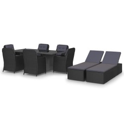 vidaXL Juego de comedor para jardín 9 piezas ratán sintético negro