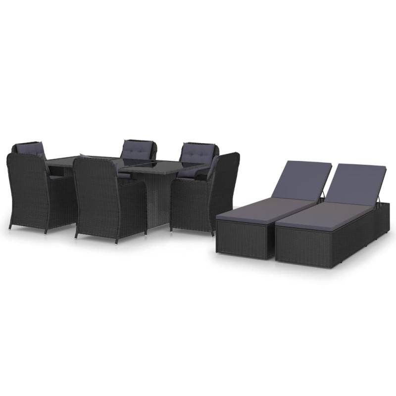 vidaXL Juego de comedor para jardín 9 piezas ratán sintético negro vidaXL Juego de comedor para jardín 9 piezas ratán sintético negro