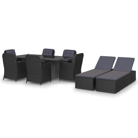vidaXL Juego de comedor para jardín 9 piezas ratán sintético negro