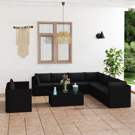 vidaXL Set de muebles de jardín 11 pzas cojines ratán sintético negro