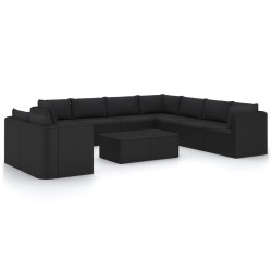 vidaXL Set de muebles de jardín 11 pzas cojines ratán sintético negro