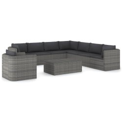 vidaXL Set de muebles de jardín 9 pzas ratán sintético y cojines gris