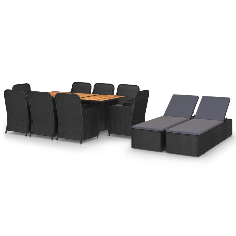 vidaXL Juego de comedor para jardín 11 piezas ratán sintético negro vidaXL Juego de comedor para jardín 11 piezas ratán sintético negro