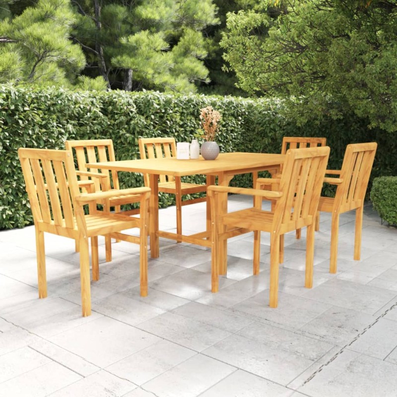 vidaXL Conjunto de comedor de jardín 7 piezas madera maciza de teca vidaXL Conjunto de comedor de jardín 7 piezas madera maciza de teca