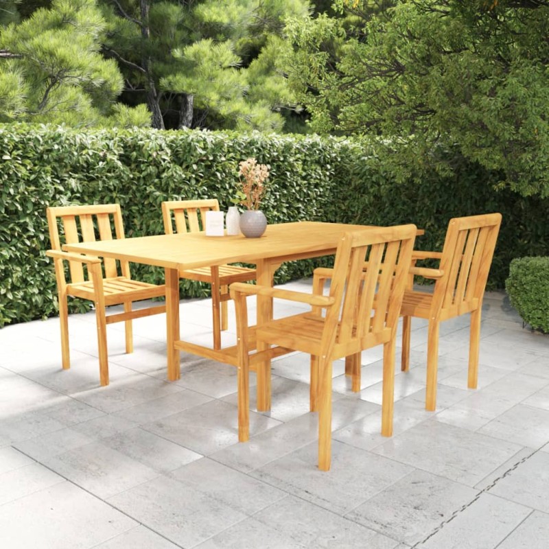 vidaXL Conjunto de comedor de jardín 5 piezas madera maciza de teca vidaXL Conjunto de comedor de jardín 5 piezas madera maciza de teca