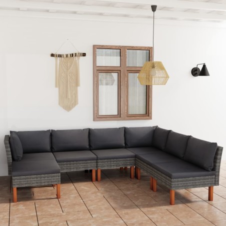 vidaXL Set de muebles de jardín 7 pzas y cojines ratán sintético gris