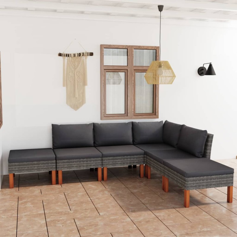 vidaXL Set de muebles de jardín 8 pzas y cojines ratán sintético gris vidaXL Set de muebles de jardín 8 pzas y cojines ratán sintético gris
