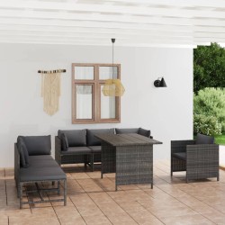 vidaXL Set de muebles de jardín 8 pzas y cojines ratán sintético gris