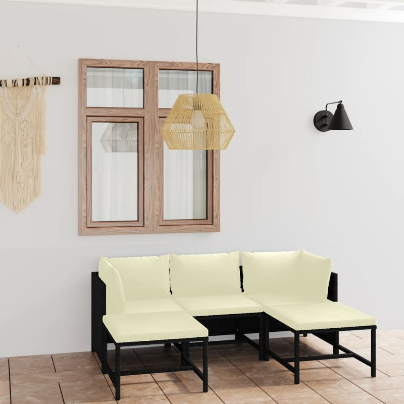 vidaXL Set de muebles de jardín 5 pzas y cojines ratán sintético negro