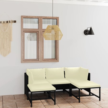 vidaXL Set de muebles de jardín 5 pzas y cojines ratán sintético negro