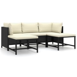 vidaXL Set de muebles de jardín 5 pzas y cojines ratán sintético negro
