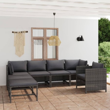 vidaXL Set de muebles de jardín 7 pzas y cojines ratán sintético gris