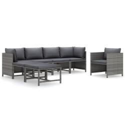 vidaXL Set de muebles de jardín 7 pzas y cojines ratán sintético gris