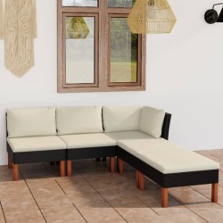 vidaXL Set de muebles de jardín 5 pzas y cojines ratán sintético negro