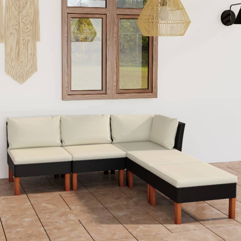 vidaXL Set de muebles de jardín 5 pzas y cojines ratán sintético negro vidaXL Set de muebles de jardín 5 pzas y cojines ratán sintético negro