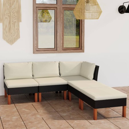vidaXL Set de muebles de jardín 5 pzas y cojines ratán sintético negro