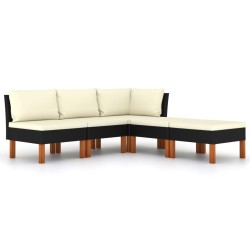 vidaXL Set de muebles de jardín 5 pzas y cojines ratán sintético negro