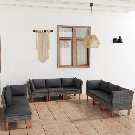 vidaXL Set de muebles de jardín 9 pzas y cojines ratán sintético gris