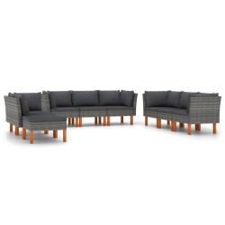 vidaXL Set de muebles de jardín 9 pzas y cojines ratán sintético gris