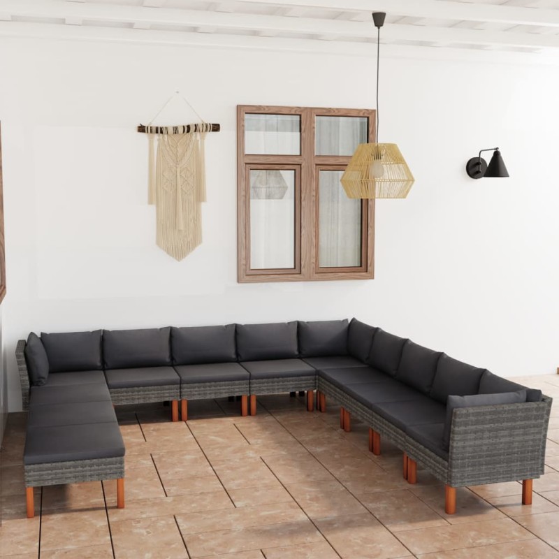 vidaXL Set de muebles de jardín 12 pzas y cojines ratán sintético gris vidaXL Set de muebles de jardín 12 pzas y cojines ratán sintético gris
