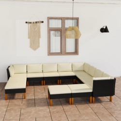 vidaXL Set de muebles de jardín 12 pzas y cojines ratán sintético negro
