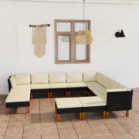 vidaXL Set de muebles de jardín 12 pzas y cojines ratán sintético negro