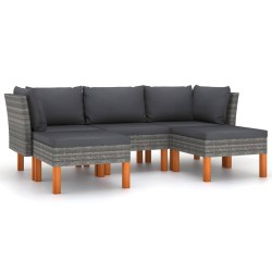 vidaXL Set de muebles de jardín 5 pzas y cojines ratán sintético gris