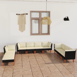 vidaXL Set de muebles de jardín 10 pzas cojines ratán sintético negro