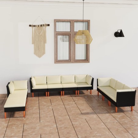 vidaXL Set de muebles de jardín 10 pzas cojines ratán sintético negro