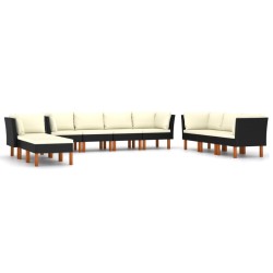 vidaXL Set de muebles de jardín 10 pzas cojines ratán sintético negro