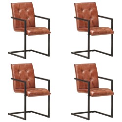 vidaXL Sillas voladizas de comedor 4 unidades cuero auténtico marrón