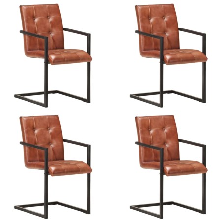 vidaXL Sillas voladizas de comedor 4 unidades cuero auténtico marrón