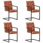 vidaXL Sillas voladizas de comedor 4 unidades cuero auténtico marrón vidaXL Sillas voladizas de comedor 4 unidades cuero auténtico marrón