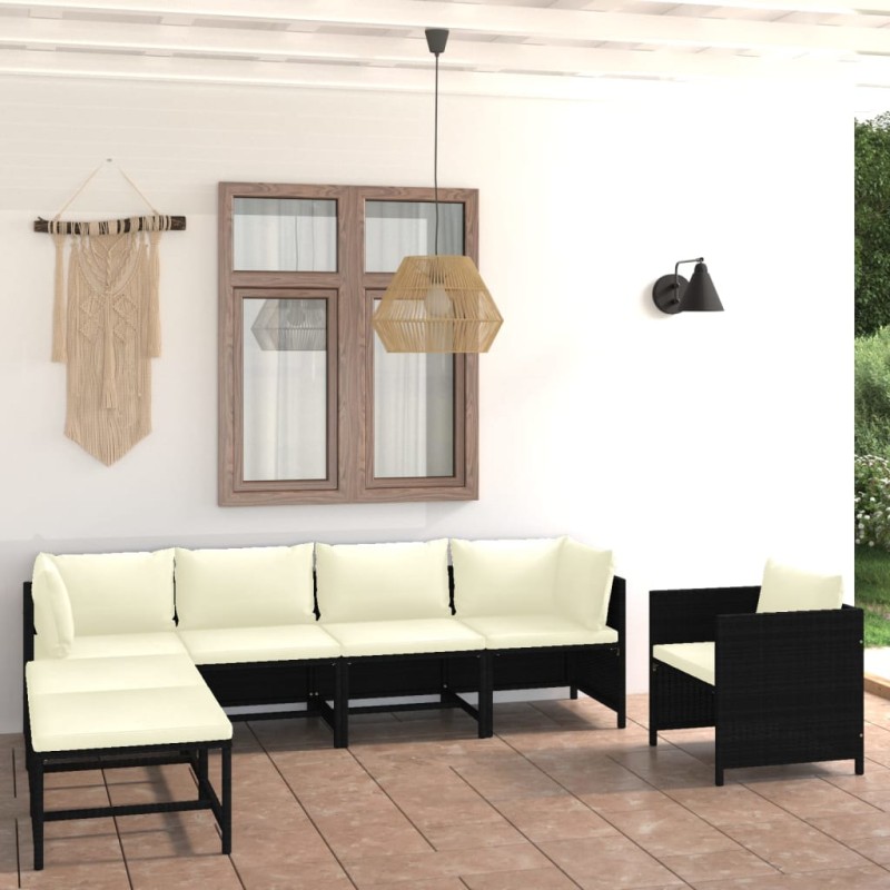 vidaXL Set de muebles de jardín 7 pzas y cojines ratán sintético negro vidaXL Set de muebles de jardín 7 pzas y cojines ratán sintético negro