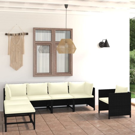 vidaXL Set de muebles de jardín 7 pzas y cojines ratán sintético negro