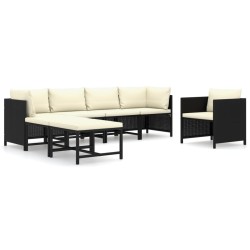 vidaXL Set de muebles de jardín 7 pzas y cojines ratán sintético negro