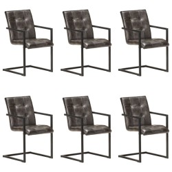 vidaXL Sillas voladizas comedor 6 uds cuero auténtico gris envejecido